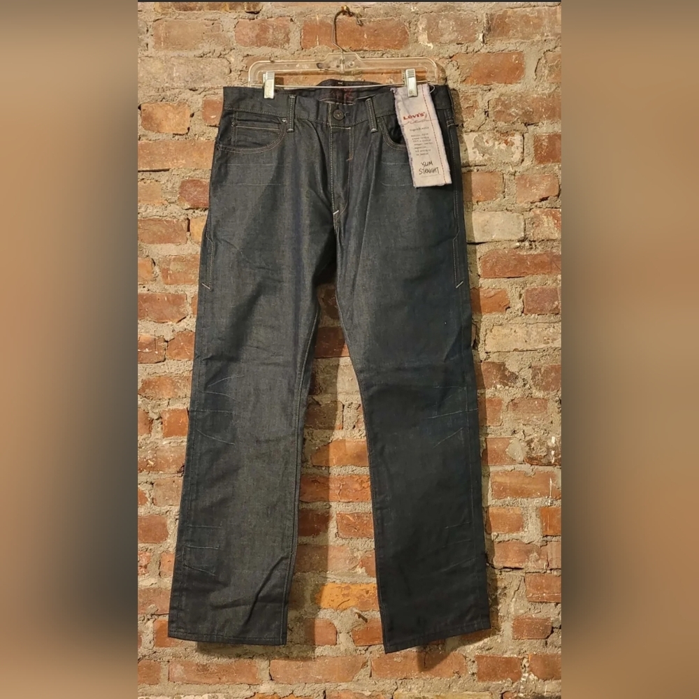 LEVI'S RED VTG LOW STRAIGHT BROWN WEFT DENIM IN DEEP BLUE INDIGO DYE JEANS 36 32